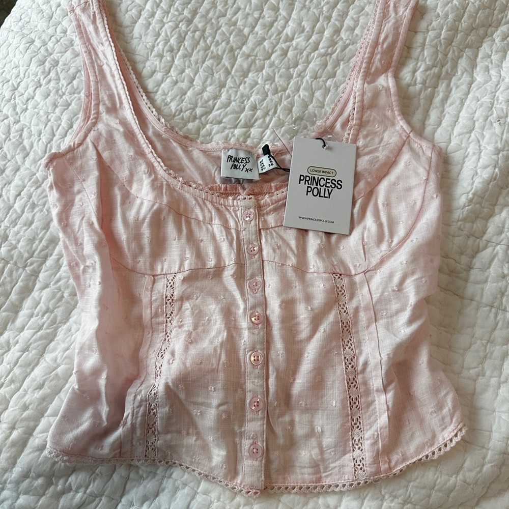 Princess Polly Light Pink Lace Trim Blouse